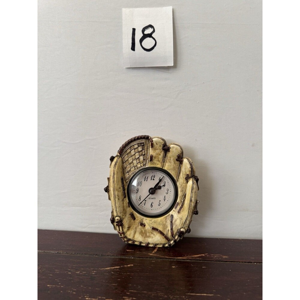 Baseball Glove Quartz Desk Clock Working Resin Sports Shelf Mantel Decor